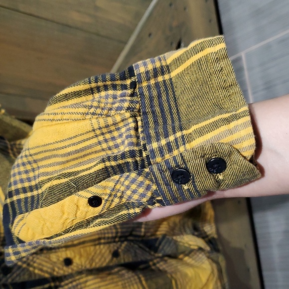 VTG TONY HAWK PLAID YELLOW BLACK LONG SLEEVE SHIRT SKATEBOARD GRIND - Picture 3 of 6